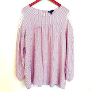 Lane Bryant Plus Size Pink White Lace Stripped Top Size 18/20